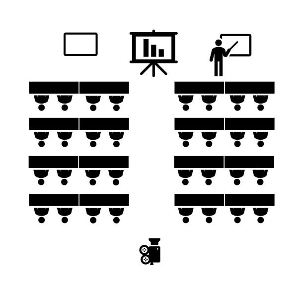 Diagram for room set up - 16 tables with 32 chairs set up for a lecture